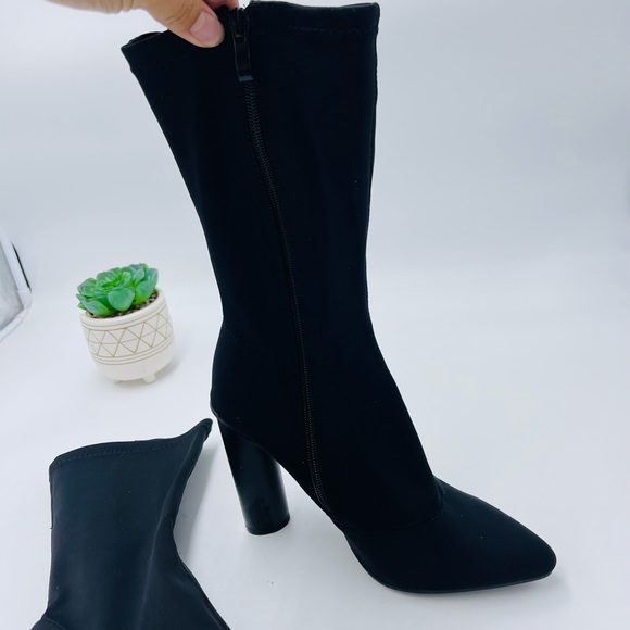 Bella Maria Black Sora Faux Suede Sock Boot Heels - Picture 8 of 10